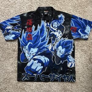 Vintage 2001 Dragon Ball Z Goku Super Saiyan Button Up Shirt Adult Men’s Size XL